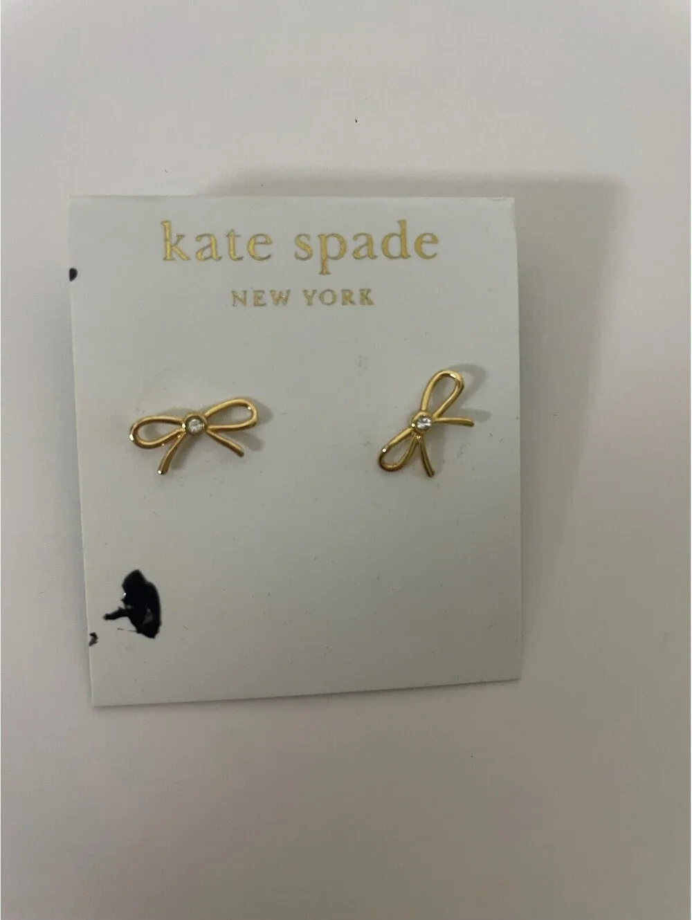 NWT Kate Spade New York Gold Tone Crystal Mini Bow Stud Earrings (package flaw)